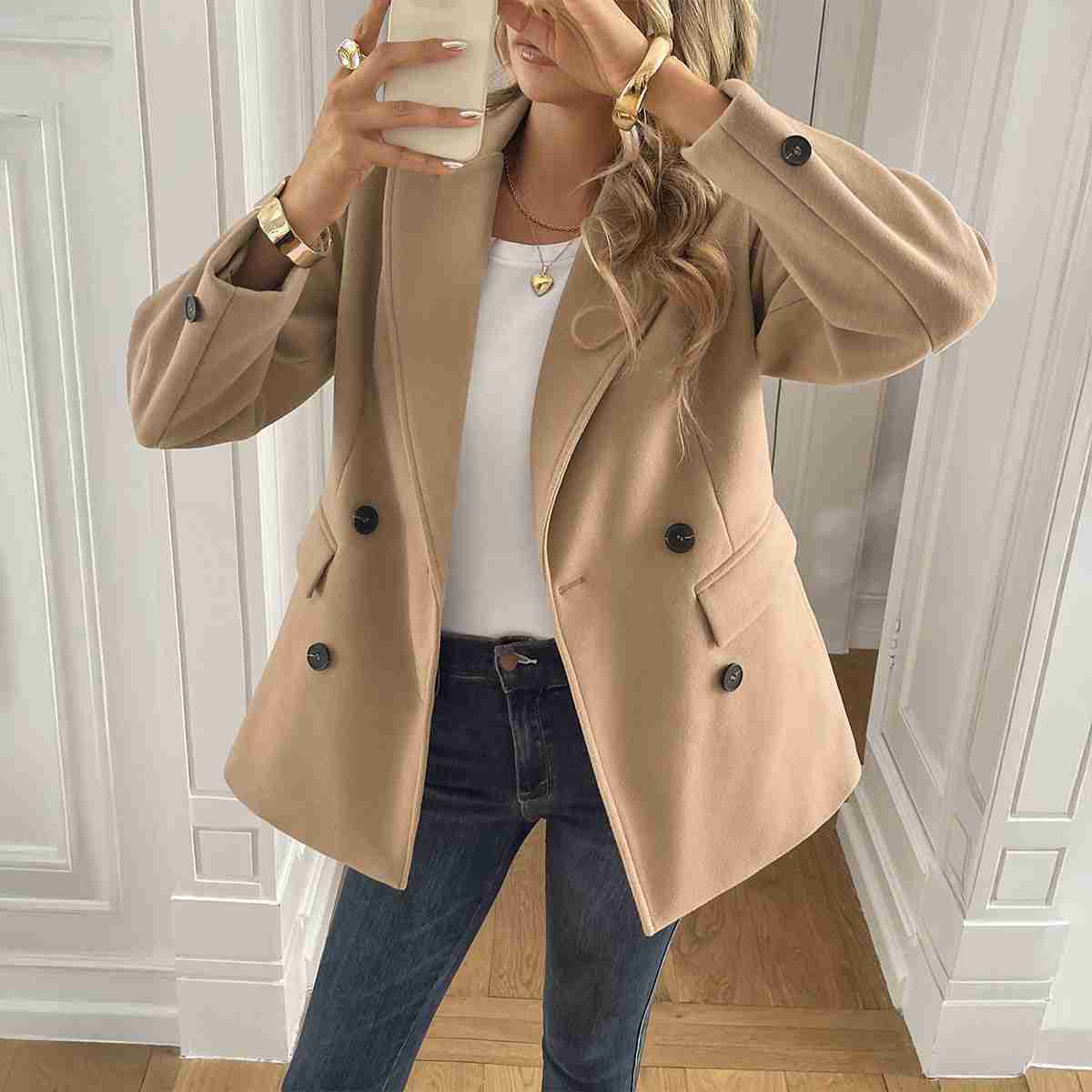Solid Color Long Sleeve Jacket Coat Women's Clothing