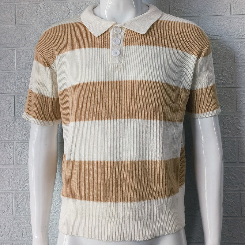Mens Clothing Summer Fashion Lapel Sweater Short Sleeve