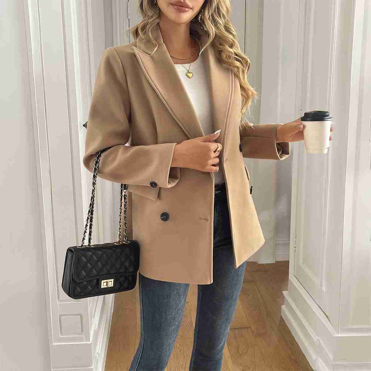 Solid Color Long Sleeve Jacket Coat Women's Clothing