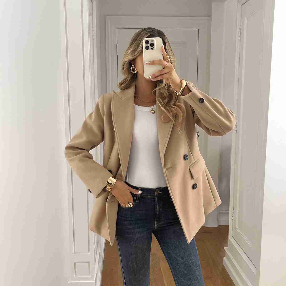 Solid Color Long Sleeve Jacket Coat Women's Clothing